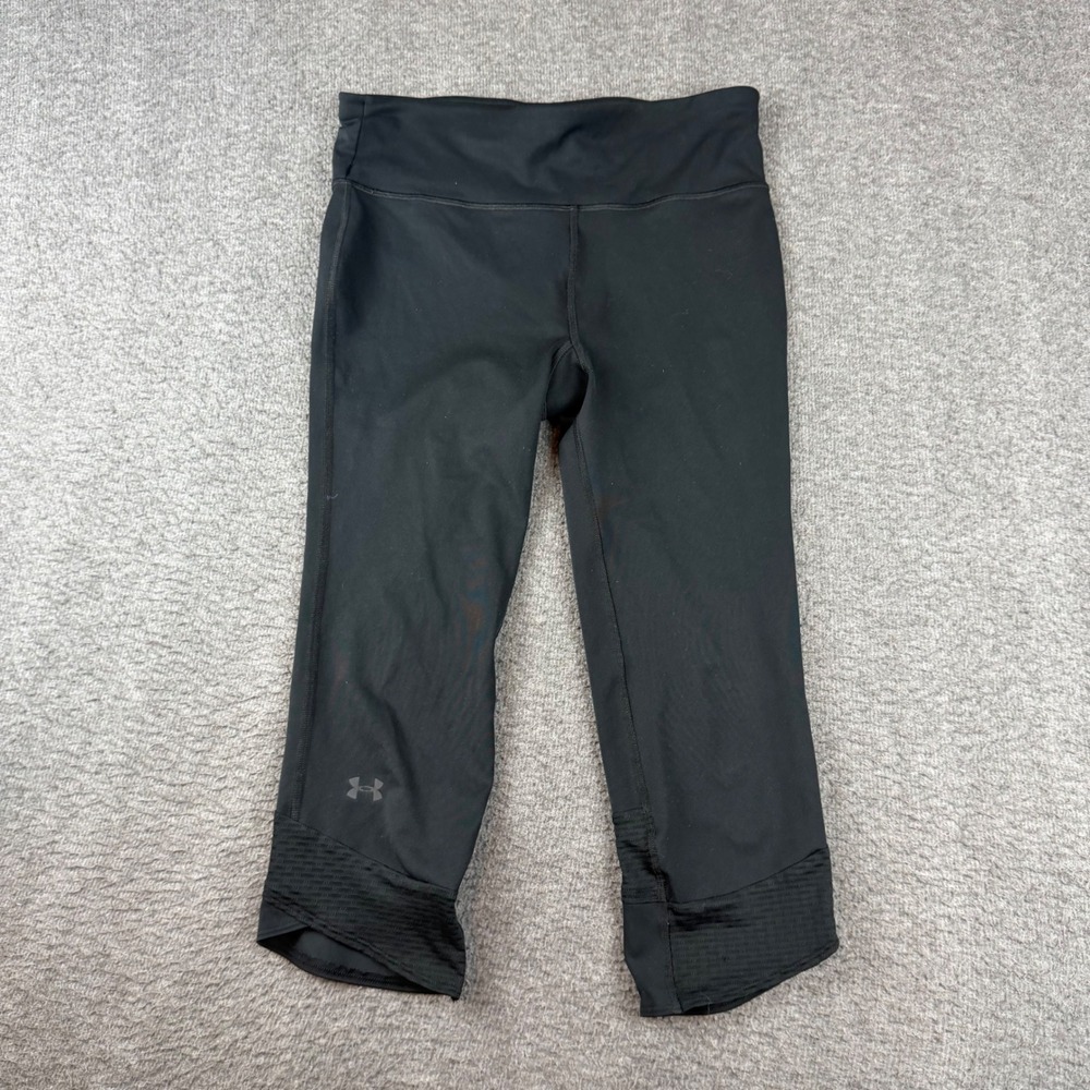 Under Armour Capri Leggings Women's Small Black Mesh Hem Zipper Pocket Running